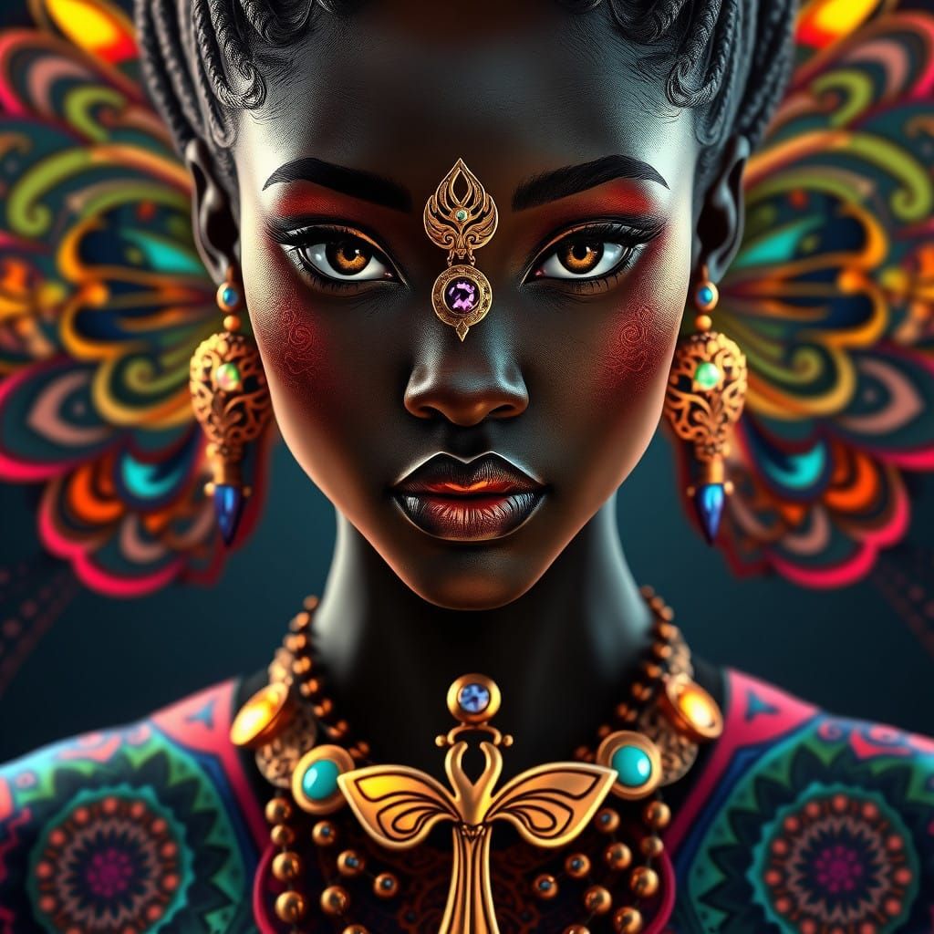Hyperrealistic Portrait of a Goddess in Futuristic Regalia