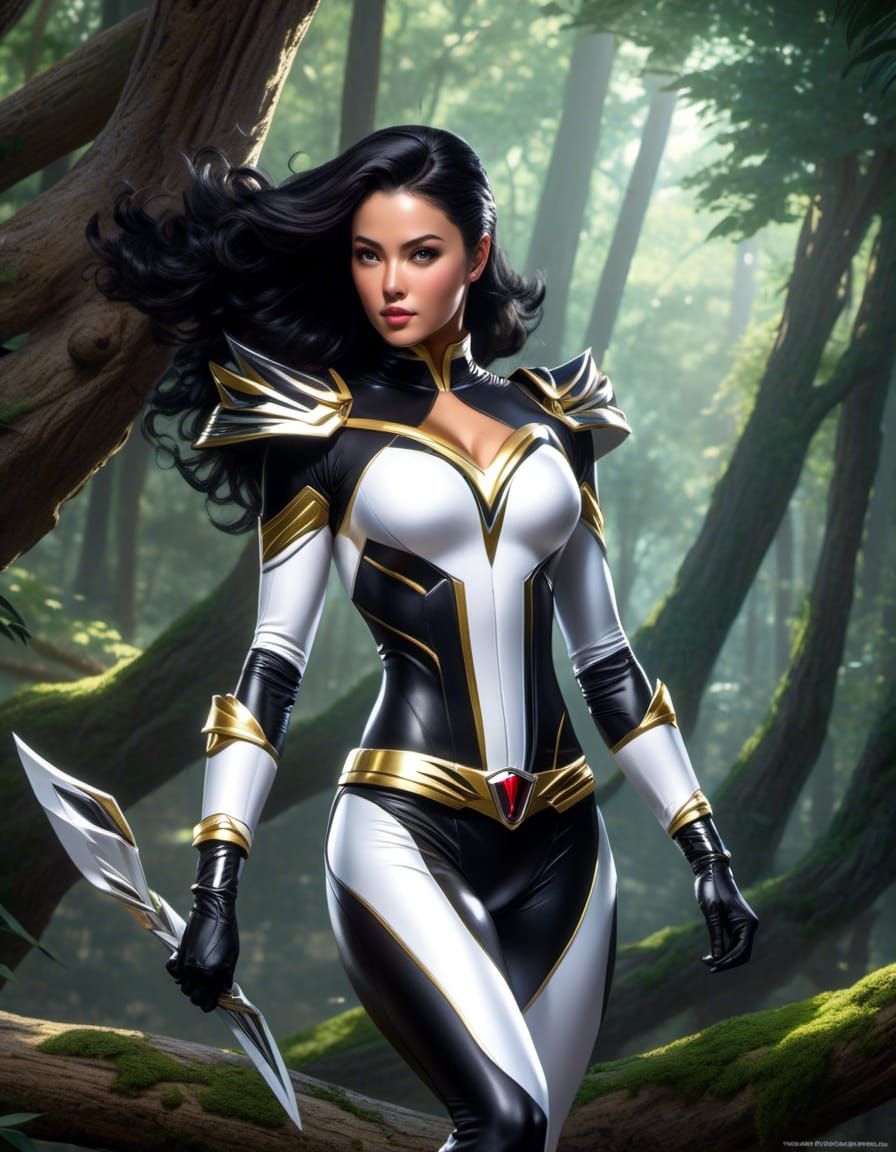 Black Power Ranger Soaring Through Forest