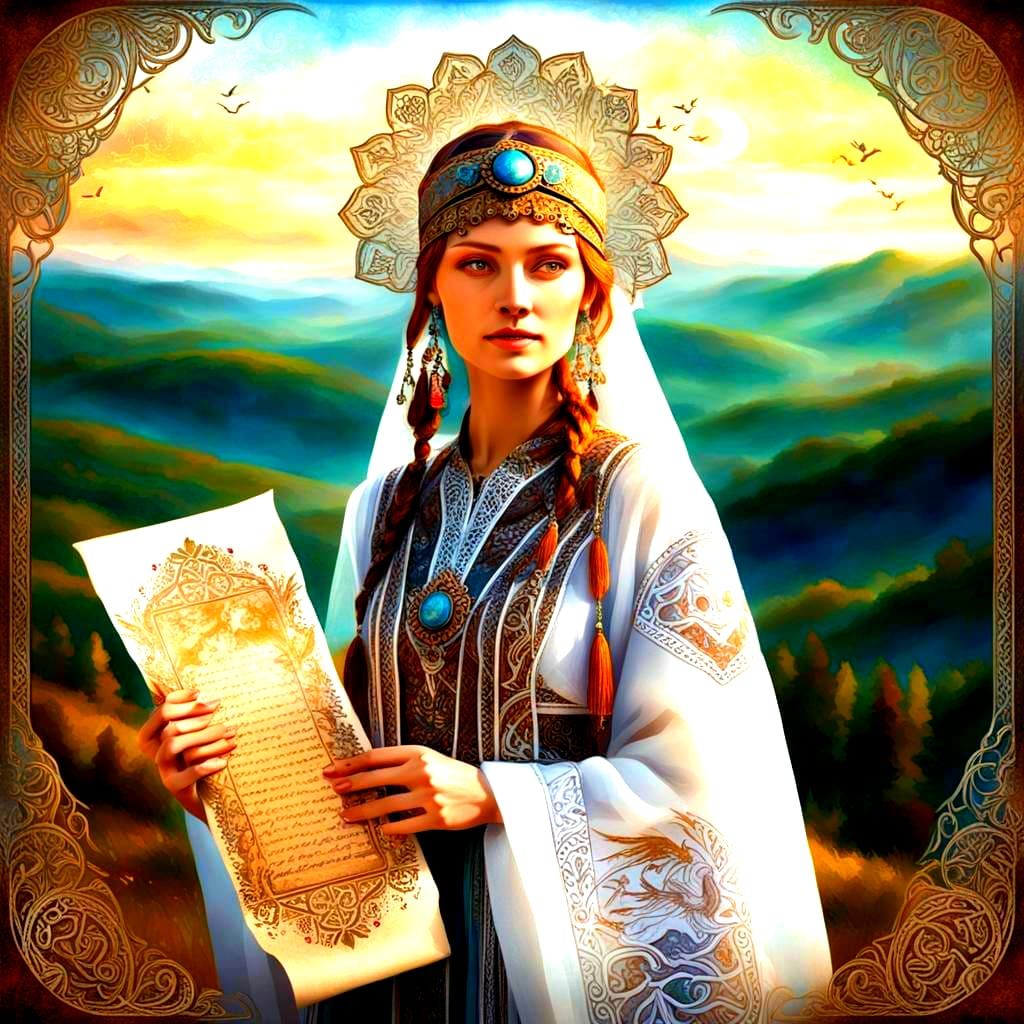 Mixed media concept art. Mid shot. A Russian girl wearing a ...