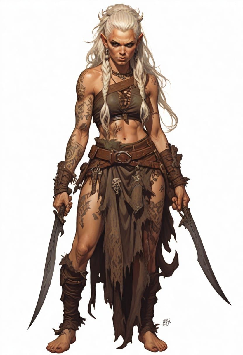Heroic Elf Cavewoman with Bone Knives