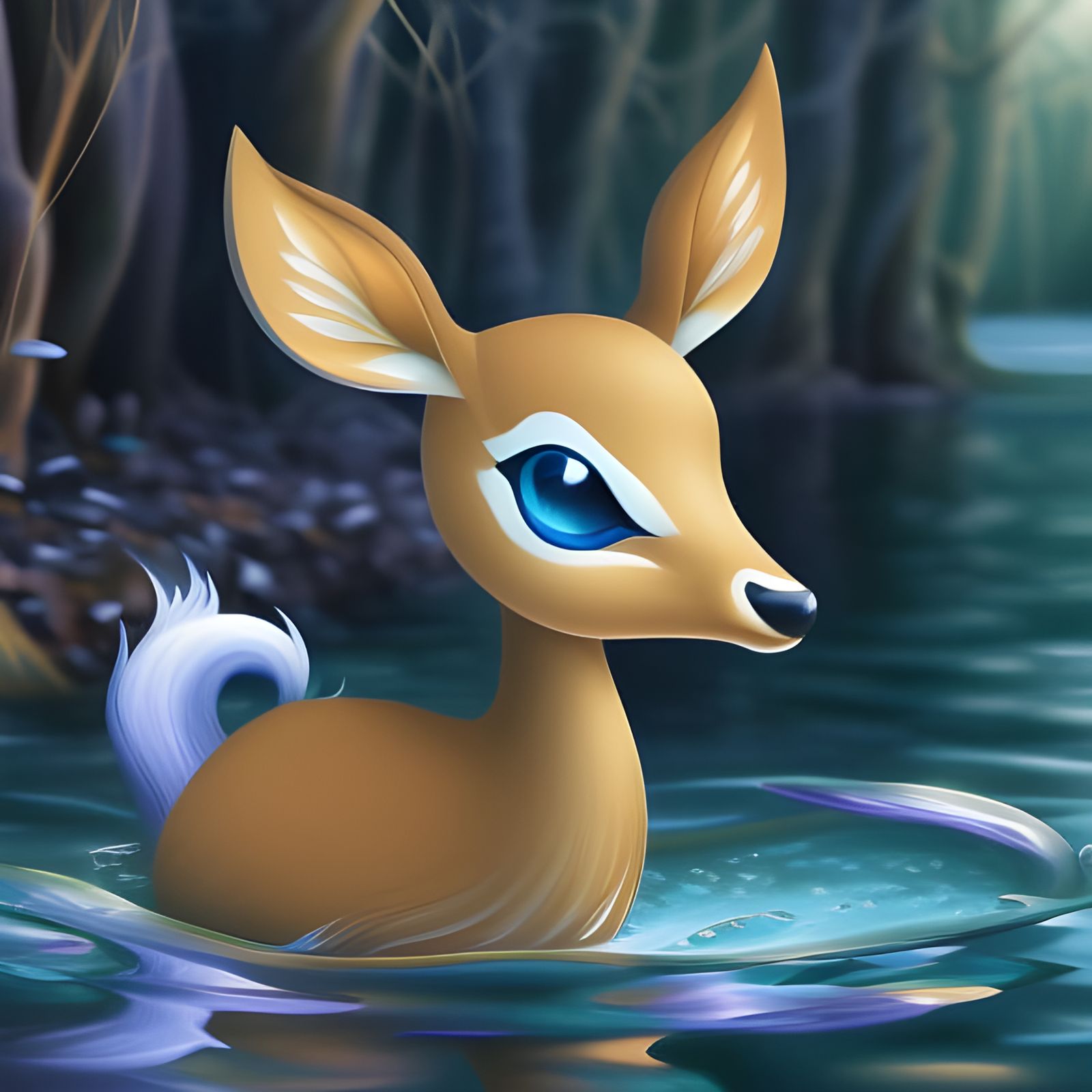 Adorable Water Fawn in Kawaii Anime Style