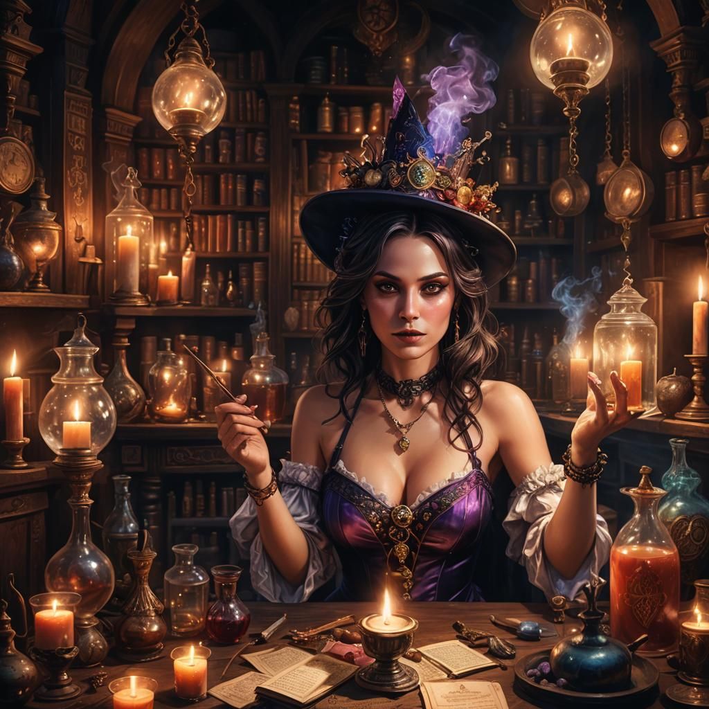 Victorian Magician Creates Potions in Mystical Chamber
