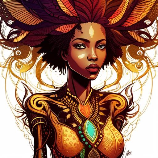 Cybernetic African Queen with Luminous Colors