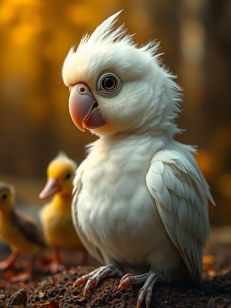 Whimsical Baby Parrot and Duckling in Enchanted Forest