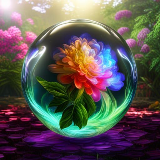 Flower in Iridescent Orb: Fantasy Concept Art