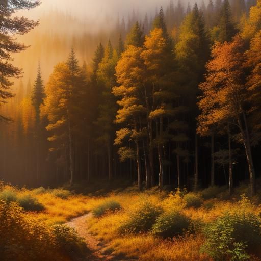 Autumnal Forest Landscape with Hetsev Plant