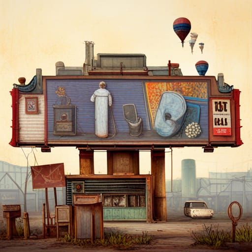 Surreal Billboard Art in Impasto Style