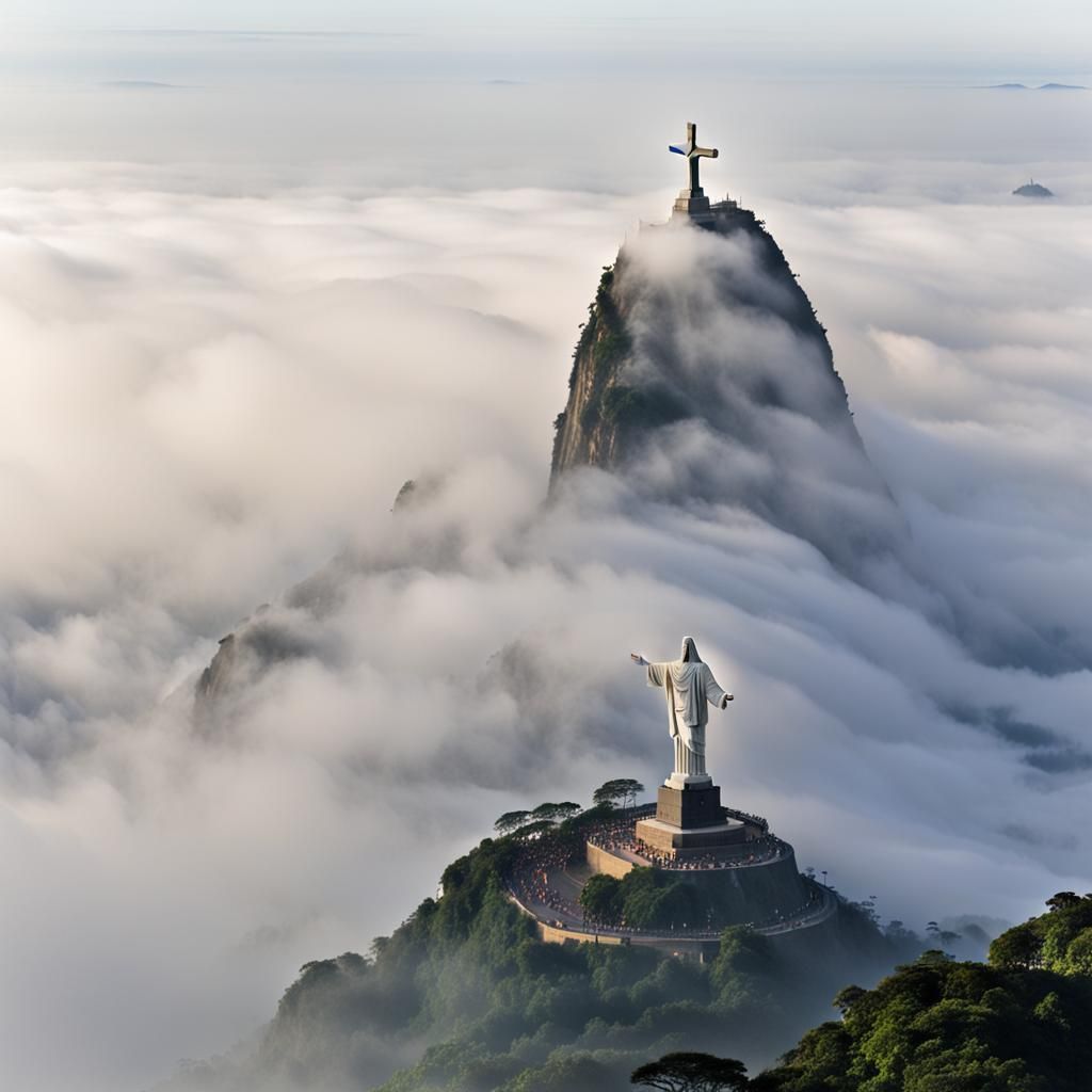 Christ Redeemer Statue Shrouded in Fog