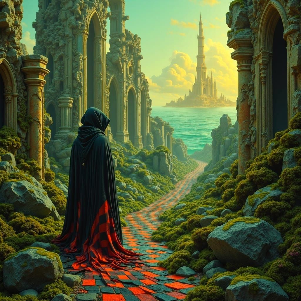 Golden City Rises Over Ancient Gothic Ruins