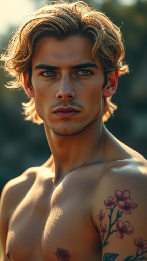 Enchanting Gaze: A Male Figure in Cinematic Style