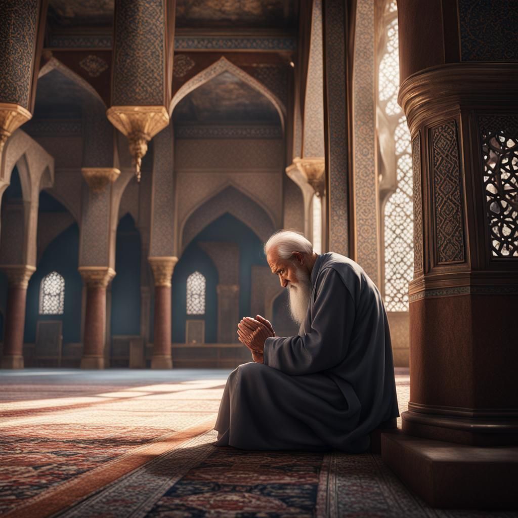 Hyperrealistic Old Man Praying: Detailed Matte Painting