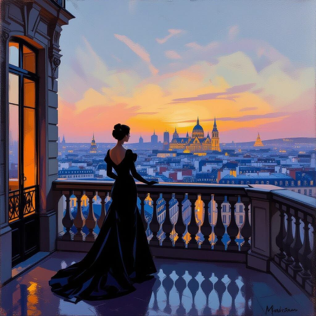 Parisian Balcony Scene in Acrylic and Oil