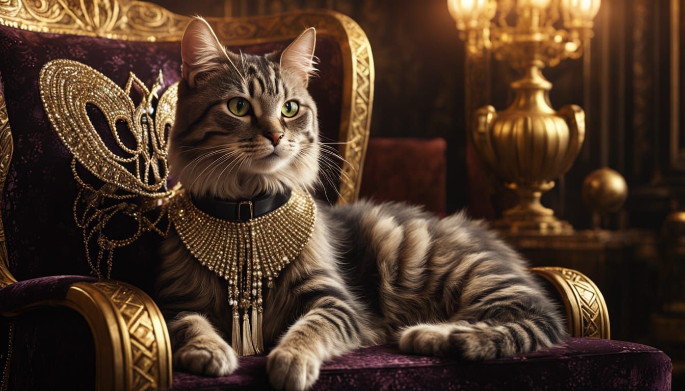 Art Deco Cat in Flapper Outfit, Golden Lighting