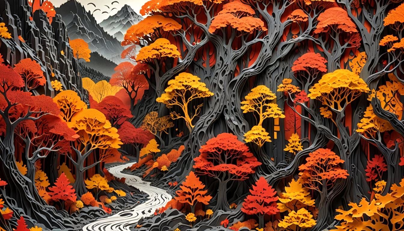 Autumn Forest Paper Cut Sculpture in Studio Light