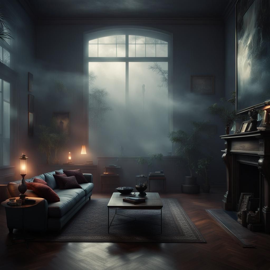 Misty Ghost in Dimly Lit Modern Living Room