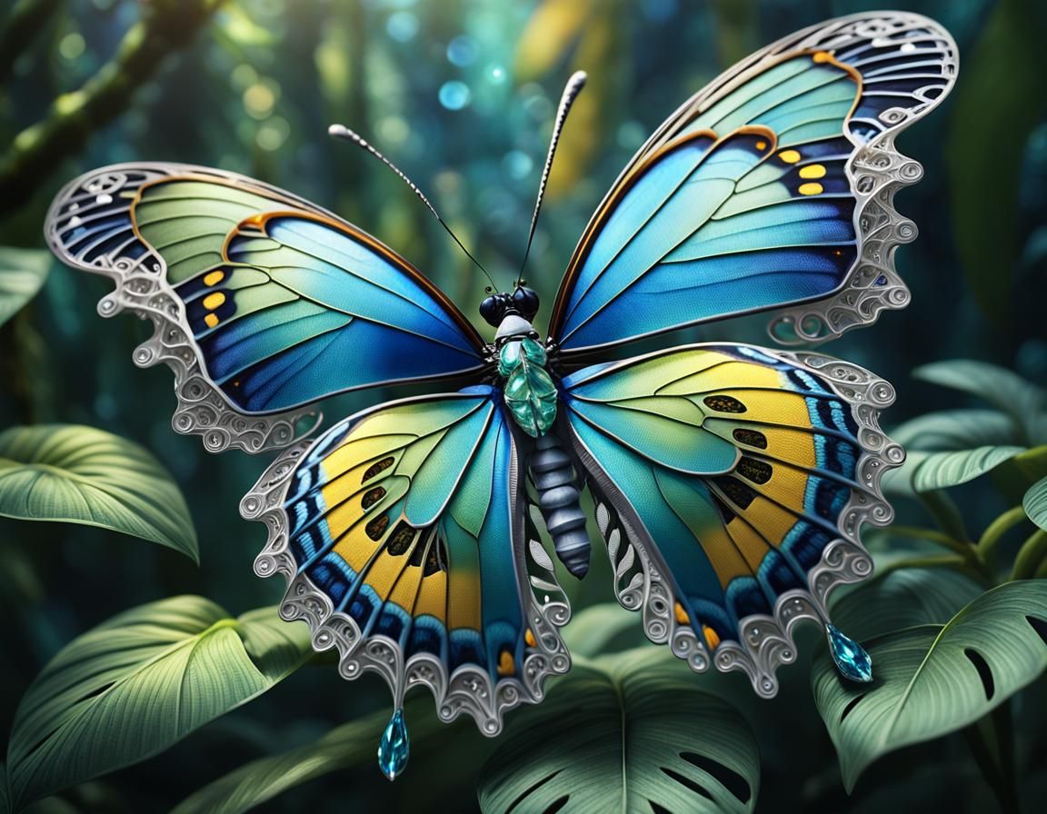 Crystal Wing Butterfly in Tropical Rainforest