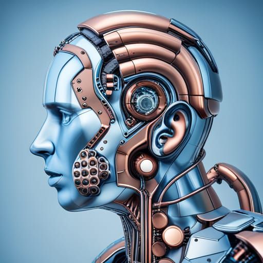 Blue Cyborg Man Portrait in Industrial Setting