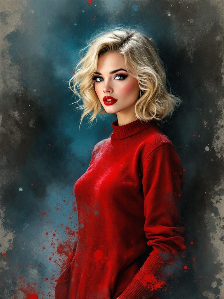 1950s Pin-Up Woman in Red Dress, Smoky Atmosphere