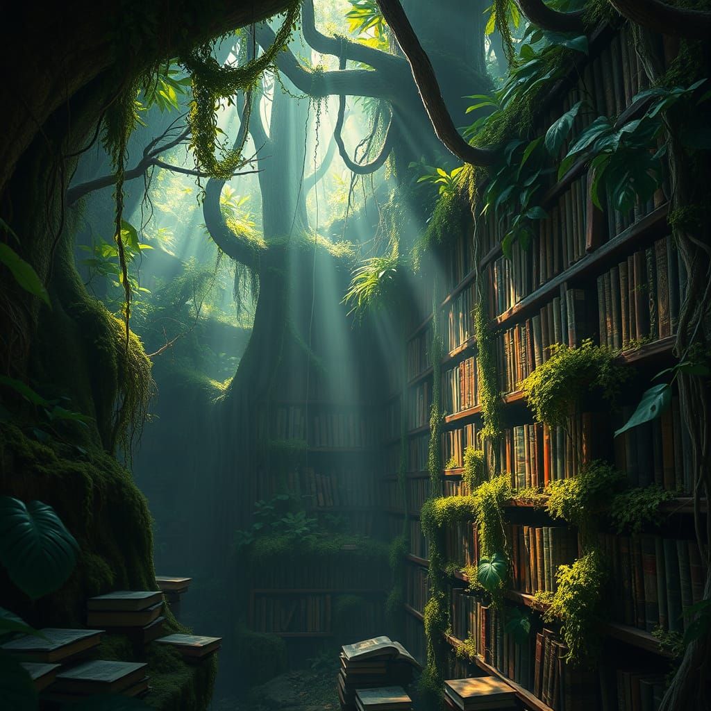 Jungle Library: Hyperrealistic Lost Civilization Concept Art