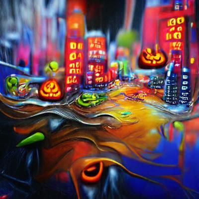 Neon Cityscape: A Surreal Halloween Painting