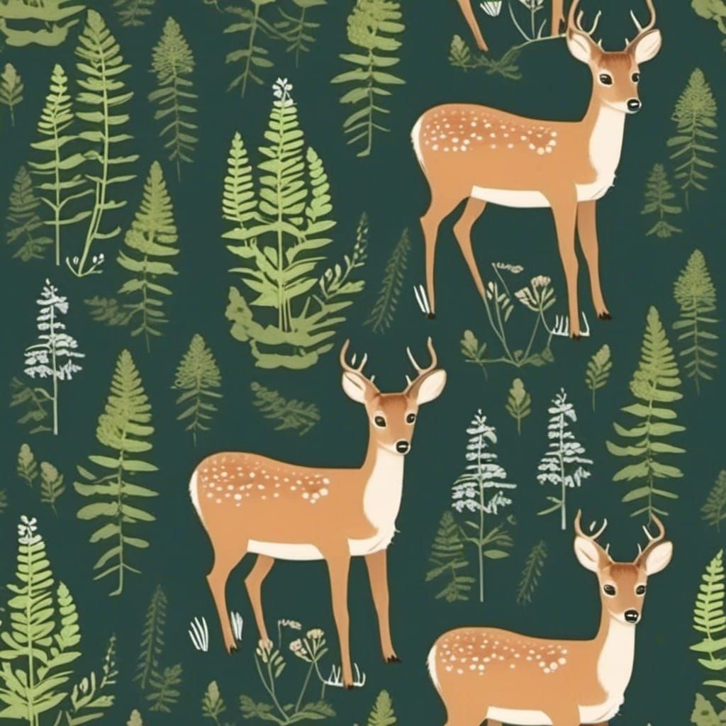 Deer in Forest Glade Cartoon Style