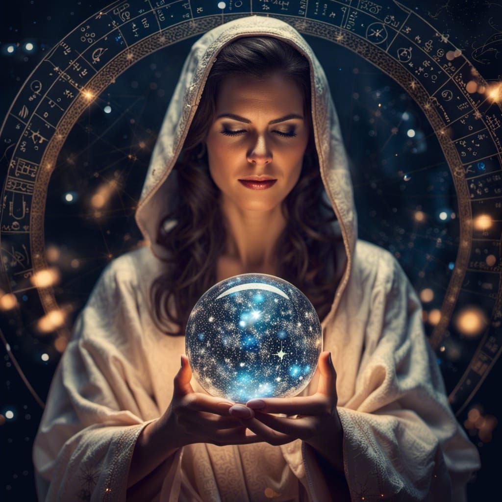 Female Astrologer Gazing into Crystal Ball
