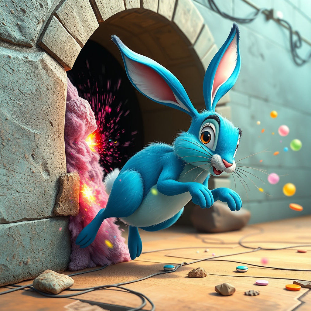 Hare's Colorful Crash: A 3D Cartoon Explosion