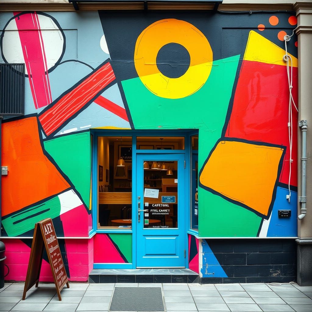 Vibrant Geometric Abstract Art Cafe