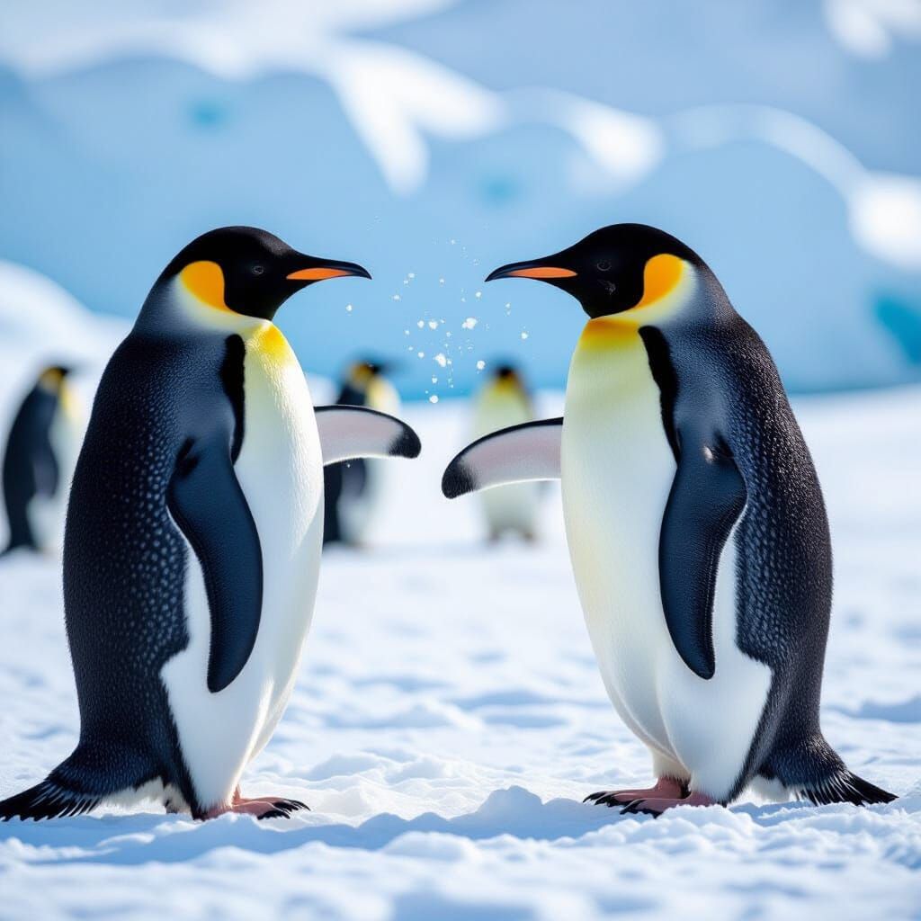 Cartoon Penguins in a Playful Fight