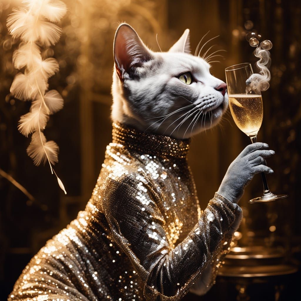 Art Deco Cat Dancing Charleston in Tamara de Lempicka Style