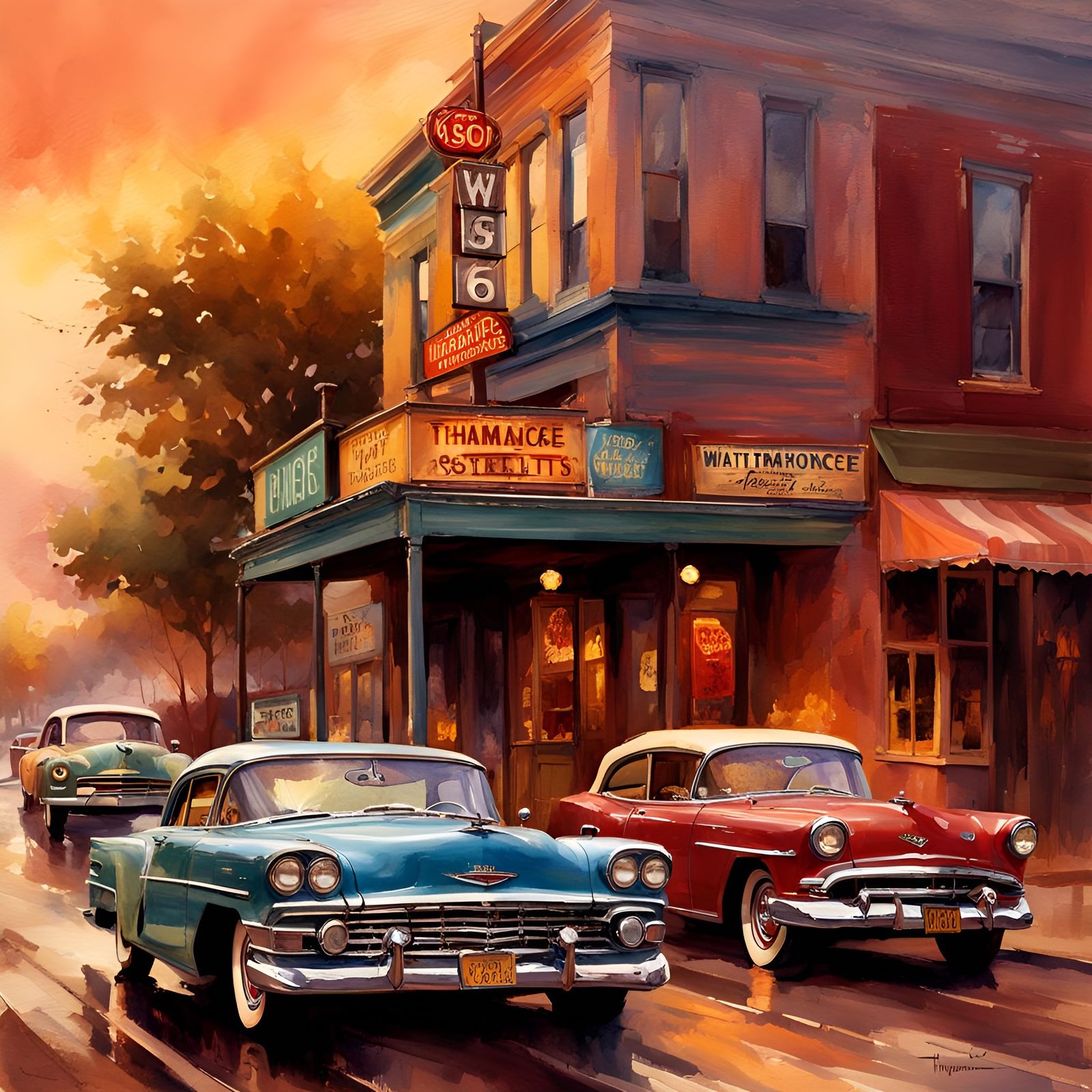 Route 66 Scenic View in Watercolor Style