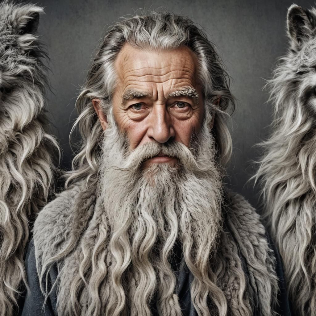Old Man with Beard of Furry Animals
