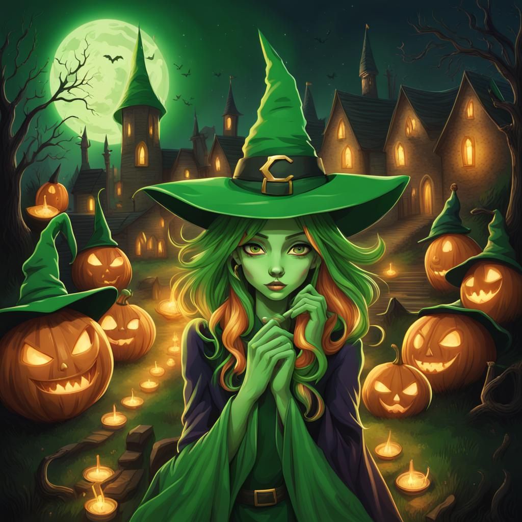 Village of Green Witches in Sorcerer Hats
