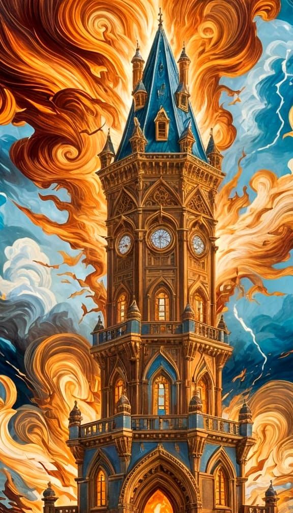 Surreal Tarot Card: The Tower in Old English Style