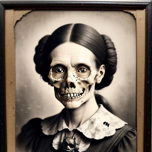 Unsettling Vintage Portrait of Skeletal Woman