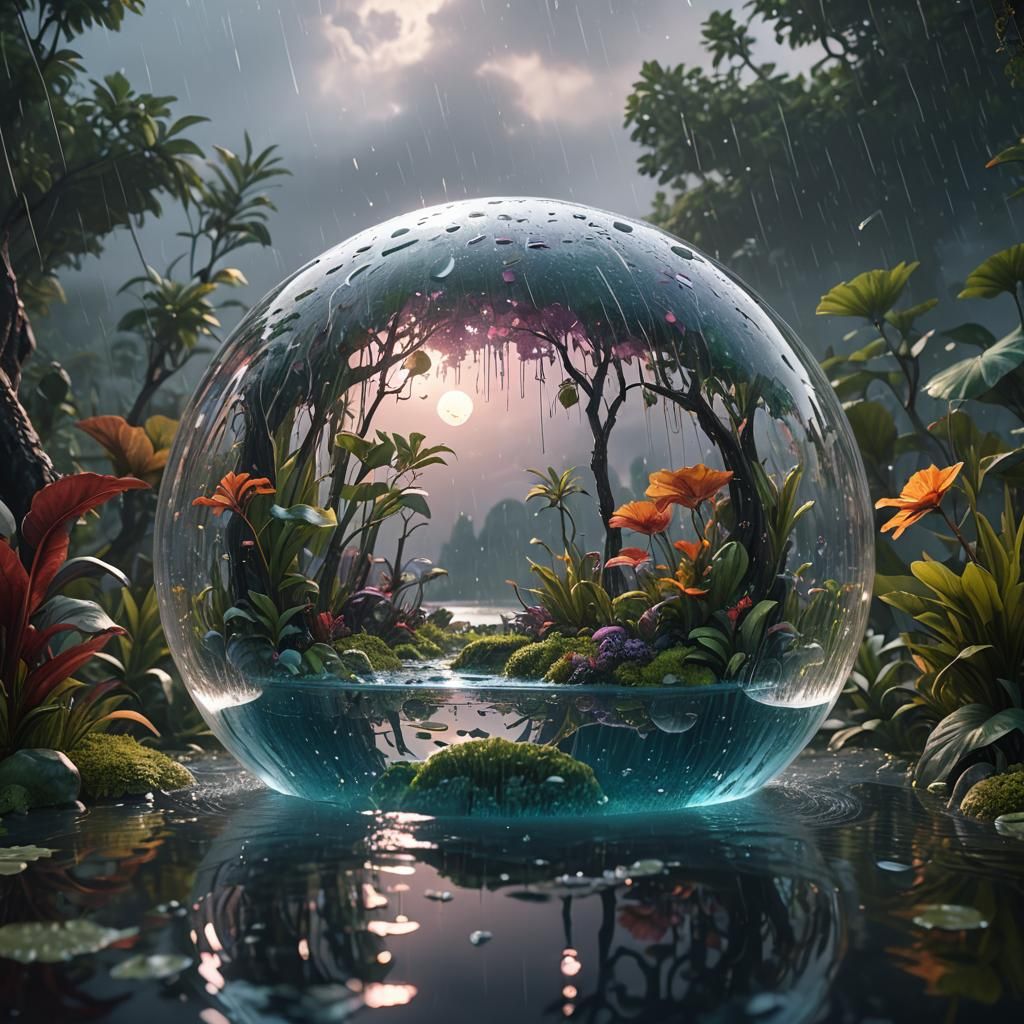 Rainforest Lagoon in Bubble: Detailed Matte Painting
