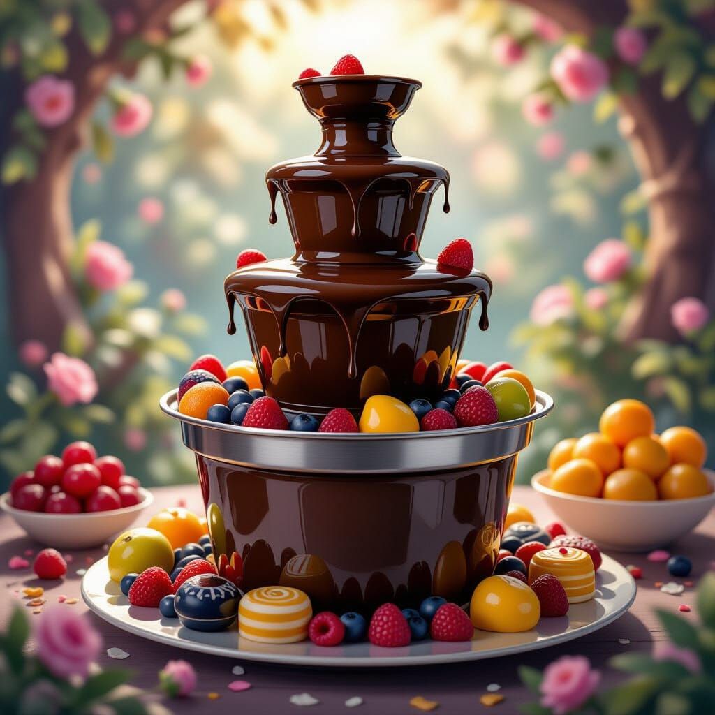 Decadent Chocolate Fountain in Dreamlike Style