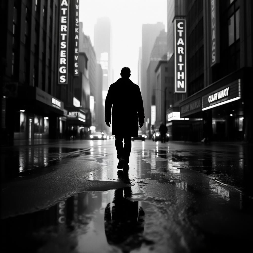 Noir Photograph of Lone Figure in City