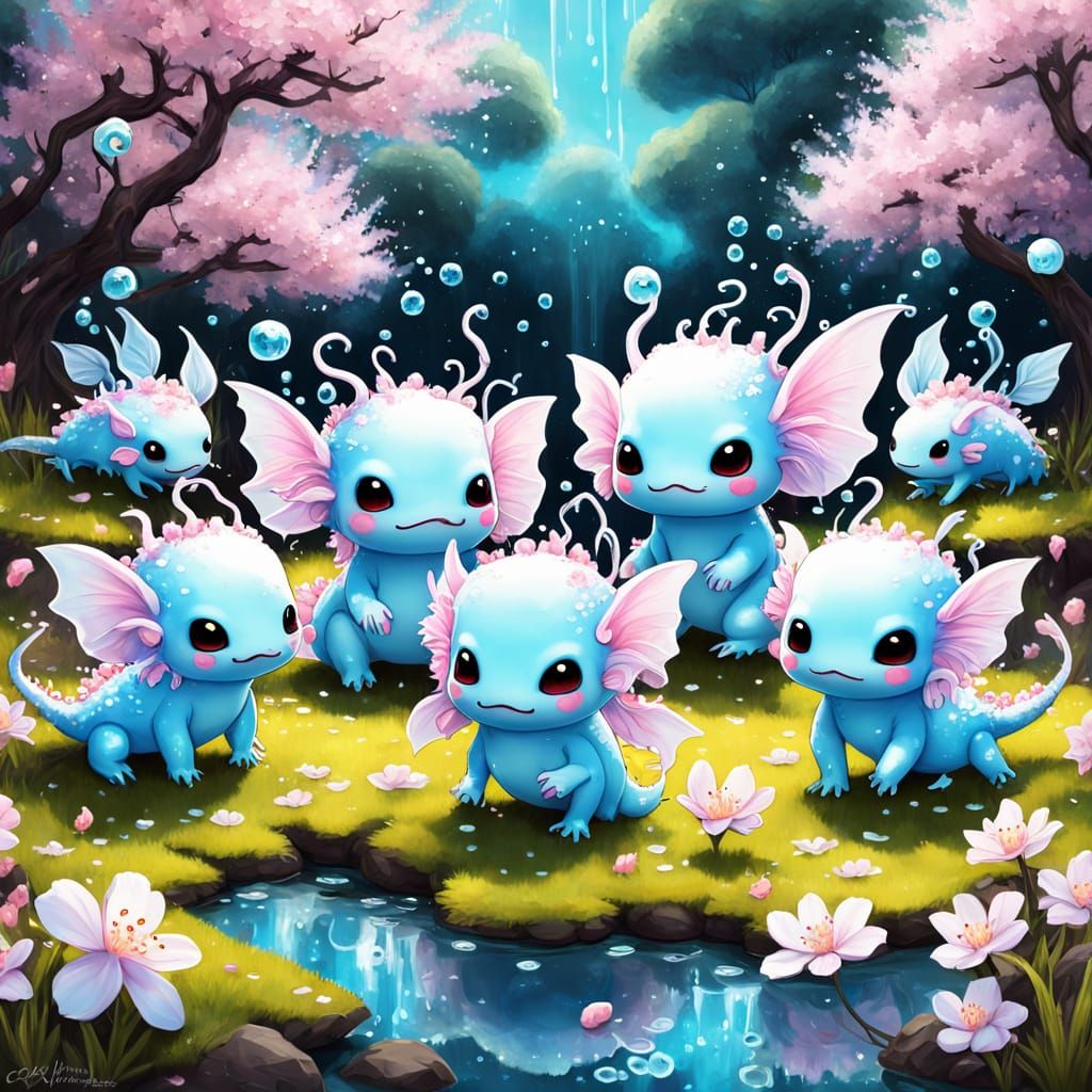 Chibi Cherry Blossom Girls in Vibrant Graffiti Style