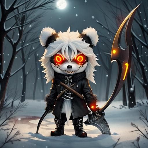 Undead Chibi Badger in Winter Watercolor Style