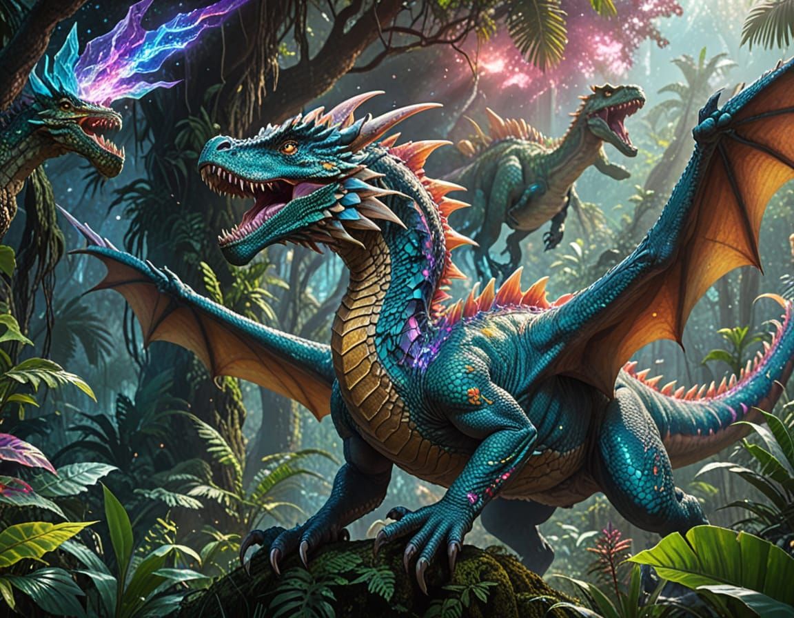 Crystal Dragon Soaring Through Prehistoric Jungle