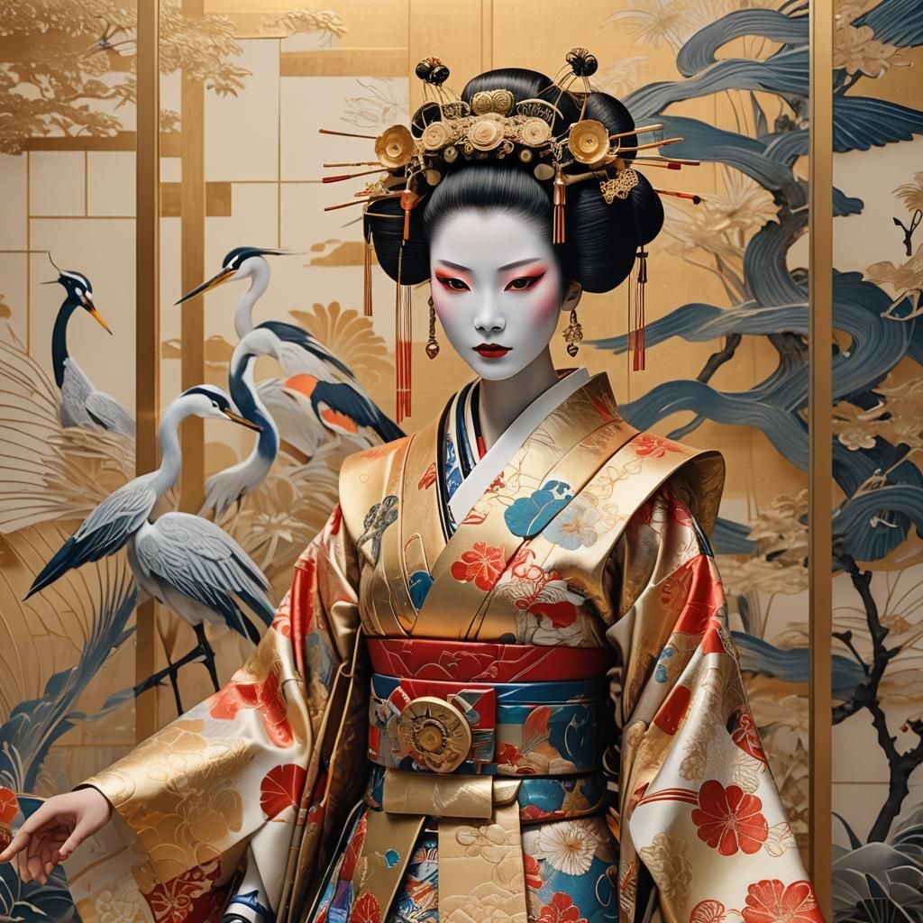 Robot Geisha in Pop Art Style