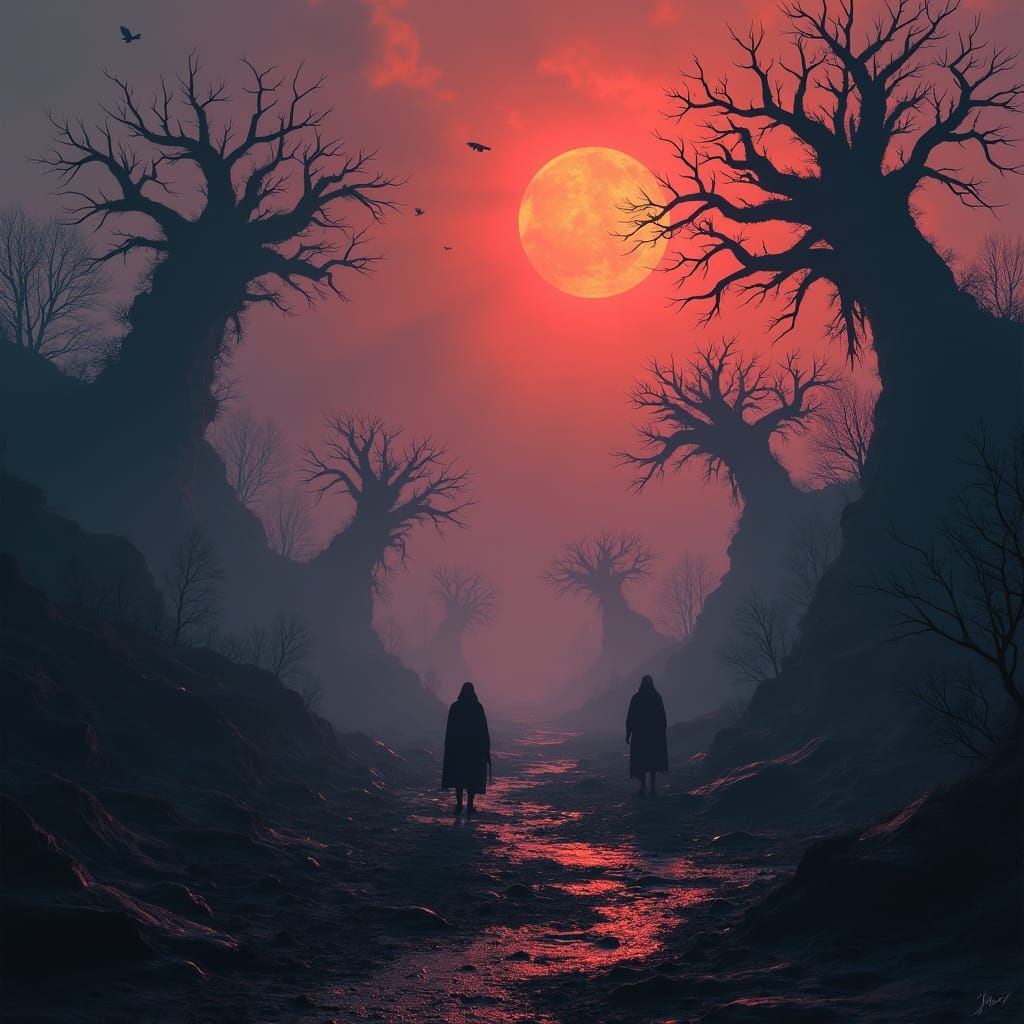 Eerie Shadow Creatures Roam Desolate Landscape