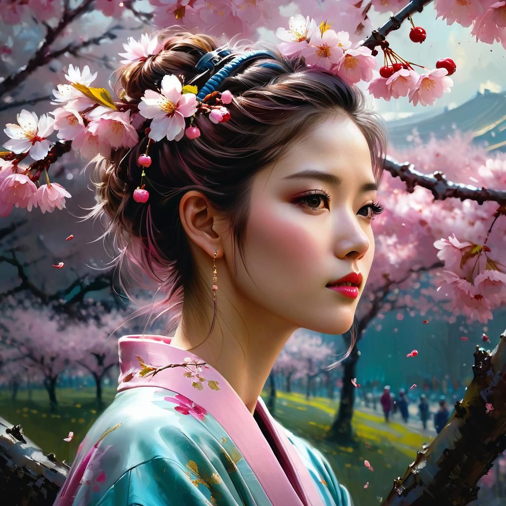 Woman in Cherry Blossoms: Matte Painting