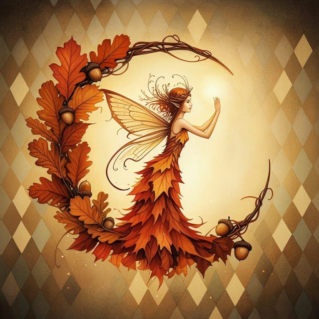 Autumn Fairy Crescent Wreath in Whimsical Style