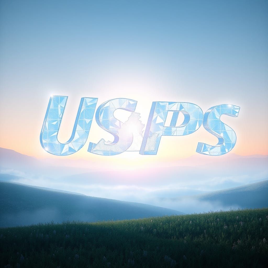 Crystalline USPS Logo in Virginia Landscape, 3D Render