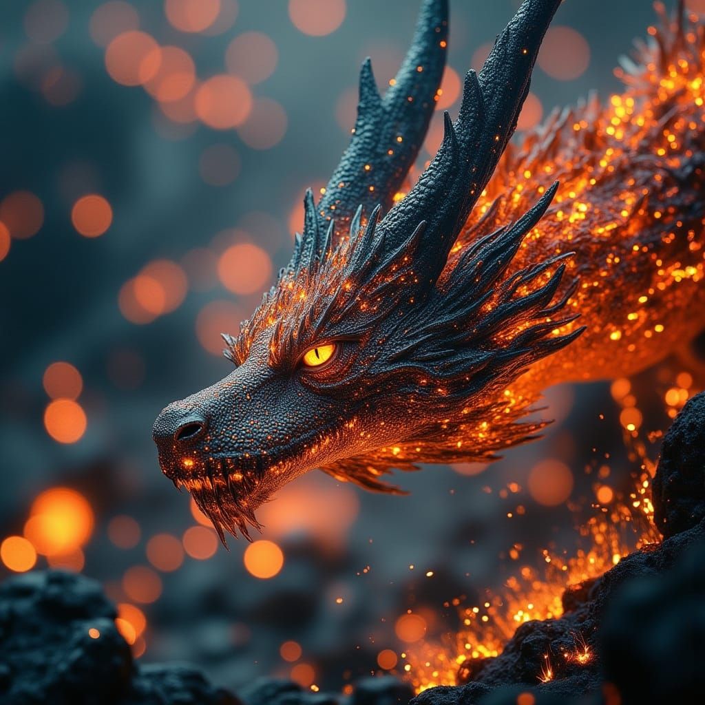 Molten Lava Dragon Soars in Volcanic Sky