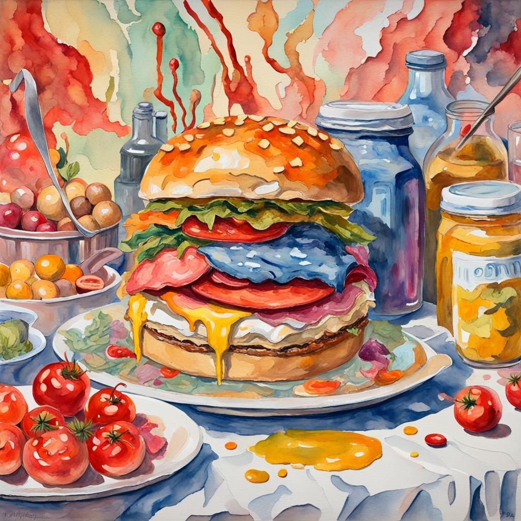 Food Art: Surreal Gouache Impressionist Masterpiece