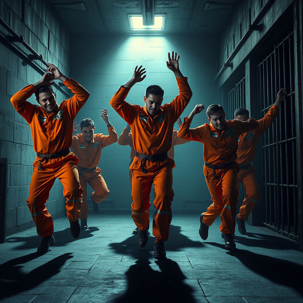 Prisoners' Awkward Dance: Hyperrealistic Cinematic Art