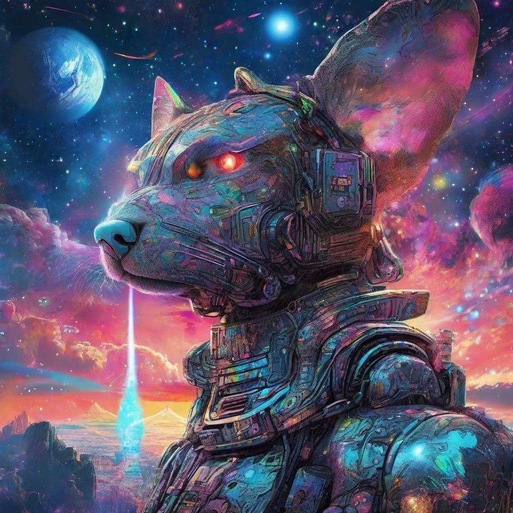 Whimsical Sci-Fi Robots, Pets Soar Through Cosmic Sky